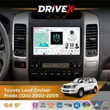 Штатна магнітола для Toyota Land Cruiser Prado (120) 2002-2009 DriveX S4 QLED 9" Android 8-ядерний 1.6ГГц 4x64Гб SIM-картка 3G/4G TDA7851 4x50W DSP AK7604 бездротовий CarPlay та AndroidAuto
