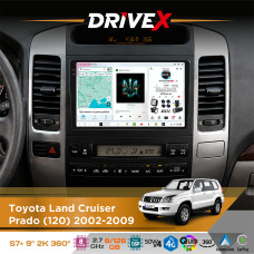 Штатна магнітола для Toyota Land Cruiser Prado (120) 2002-2009 DriveX S7+ 2K QLED 9" Android 8-ядерний 2.7ГГц 8x128Гб SIM-картка 3G/4G AK7808 AB 4x50W 360° DSP AK7739 VELVET бездротовий CarPlay та AndroidAuto