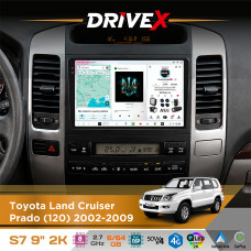 Штатна магнітола для Toyota Land Cruiser Prado (120) 2002-2009 DriveX S7 2K QLED 9" Android 8-ядерний 2.7ГГц 6x64Гб SIM-картка 3G/4G AK7808 AB 4x50W DSP AK7739 VELVET бездротовий CarPlay та AndroidAuto