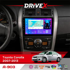 Штатна магнітола для Toyota Corolla 2007-2013 DriveX A-903 QLED 9" Android 4-ядерний 2+32Гб 4x50W(TDA7851) бездротовий CarPlay та AndroidAuto