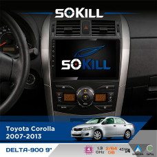 Штатна магнітола для Toyota Corolla 2007-2013 SoKill DELTA-900 9" Android 4-ядерний 2+64Гб 4x45W бездротовий CarPlay та AndroidAuto