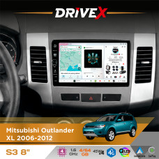 Штатна магнітола для Citroen C-Crosser 2007-2012 DriveX S3 QLED 8" з фізичними кнопками Android 8-ядерний 1.6ГГц 4x64Гб SIM-картка 3G/4G 7388 45W ASP TM2313 бездротовий CarPlay та AndroidAuto