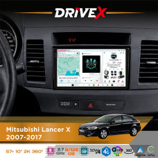 Штатна магнітола для Mitsubishi Lancer X 2007-2017 DriveX S7+ 2K QLED 10" Android 8-ядерний 2.7ГГц 8x128Гб SIM-картка 3G/4G AK7808 AB 4x50W 360° DSP AK7739 VELVET бездротовий CarPlay та AndroidAuto