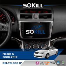 Штатна магнітола для Mazda 6 2008-2012 SoKill DELTA-900 9" Android 4-ядерний 2+64Гб 4x45W бездротовий CarPlay та AndroidAuto