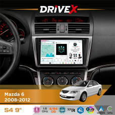 Штатна магнітола для Mazda 6 2008-2012 DriveX S4 QLED 9" Android 8-ядерний 1.6ГГц 4x64Гб SIM-картка 3G/4G TDA7851 4x50W DSP AK7604 бездротовий CarPlay та AndroidAuto