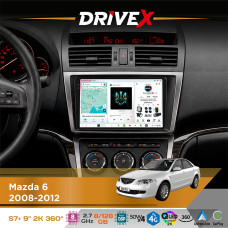Штатна магнітола для Mazda 6 2008-2012 DriveX S7+ 2K QLED 9" Android 8-ядерний 2.7ГГц 8x128Гб SIM-картка 3G/4G AK7808 AB 4x50W 360° DSP AK7739 VELVET бездротовий CarPlay та AndroidAuto