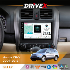 Штатна магнітола для Honda CR-V 2007-2012 DriveX S3 QLED 8" з фізичними кнопками Android 8-ядерний 1.6ГГц 4x64Гб SIM-картка 3G/4G 7388 45W ASP TM2313 бездротовий CarPlay та AndroidAuto
