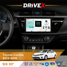 Штатна магнітола для Toyota Corolla 2013-2016 DriveX S3 QLED 10" Android 8-ядерний 1.6ГГц 4x64Гб SIM-картка 3G/4G 7388 4x45W ASP TM2313 бездротовий CarPlay та AndroidAuto