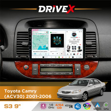 Штатна магнітола для Toyota Camry (ACV30) 2001-2006 DriveX S3 QLED 9" Android 8-ядерний 1.6ГГц 4x64Гб SIM-картка 3G/4G 7388 4x45W ASP TM2313 бездротовий CarPlay та AndroidAuto