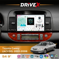 Штатна магнітола для Toyota Camry (ACV30) 2001-2006 DriveX S4 QLED 9" Android 8-ядерний 1.6ГГц 4x64Гб SIM-картка 3G/4G TDA7851 4x50W DSP AK7604 бездротовий CarPlay та AndroidAuto