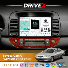 Штатна магнітола для Toyota Camry (ACV30) 2001-2006 DriveX S7 2K QLED 9" Android 8-ядерний 2.7ГГц 6x64Гб SIM-картка 3G/4G AK7808 AB 4x50W DSP AK7739 VELVET бездротовий CarPlay та AndroidAuto