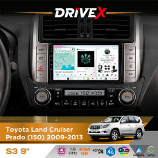 Штатна магнітола для Toyota Land Cruiser Prado (150) 2009-2013 DriveX S3 QLED 9" Android 8-ядерний 1.6ГГц 4x64Гб SIM-картка 3G/4G 7388 4x45W ASP TM2313 бездротовий CarPlay та AndroidAuto