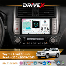 Штатна магнітола для Toyota Land Cruiser Prado (150) 2009-2013 DriveX S7+ 2K QLED 9" Android 8-ядерний 2.7ГГц 8x128Гб SIM-картка 3G/4G AK7808 AB 4x50W 360° DSP AK7739 VELVET бездротовий CarPlay та AndroidAuto