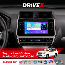 Штатна магнітола для Toyota Land Cruiser Prado (150) 2017-2020 DriveX A-1001 10" Android 4-ядерний 2+32Гб 4x45W бездротовий CarPlay та AndroidAuto