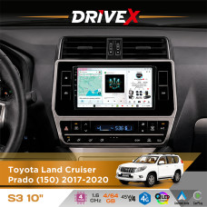 Штатна магнітола для Toyota Land Cruiser Prado (150) 2017-2020 DriveX S3 QLED 10" Android 8-ядерний 1.6ГГц 4x64Гб SIM-картка 3G/4G 7388 4x45W ASP TM2313 бездротовий CarPlay та AndroidAuto