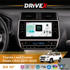 Штатна магнітола для Toyota Land Cruiser Prado (150) 2017-2020 DriveX S4 QLED 10" Android 8-ядерний 1.6ГГц 4x64Гб SIM-картка 3G/4G TDA7851 4x50W DSP AK7604 бездротовий CarPlay та AndroidAuto