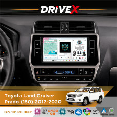 Штатна магнітола для Toyota Land Cruiser Prado (150) 2017-2020 DriveX S7+ 2K QLED 10" Android 8-ядерний 2.7ГГц 8x128Гб SIM-картка 3G/4G AK7808 AB 4x50W 360° DSP AK7739 VELVET бездротовий CarPlay та AndroidAuto