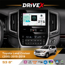 Штатна магнітола для Toyota Land Cruiser (200) 2015-2019 DriveX S3 QLED 8" з фізичними кнопками Android 8-ядерний 1.6ГГц 4x64Гб SIM-картка 3G/4G 7388 45W ASP TM2313 бездротовий CarPlay та AndroidAuto