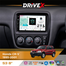 Штатна магнітола для Honda CR-V 1995-2001 DriveX S3 QLED 8" з фізичними кнопками Android 8-ядерний 1.6ГГц 4x64Гб SIM-картка 3G/4G 7388 45W ASP TM2313 бездротовий CarPlay та AndroidAuto