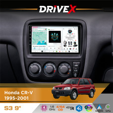 Штатна магнітола для Honda CR-V 1995-2001 DriveX S3 QLED 9" Android 8-ядерний 1.6ГГц 4x64Гб SIM-картка 3G/4G 7388 4x45W ASP TM2313 бездротовий CarPlay та AndroidAuto