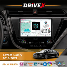 Штатна магнітола для Toyota Camry 2018-2021 DriveX S7+ 2K QLED 10" Android 8-ядерний 2.7ГГц 8x128Гб SIM-картка 3G/4G AK7808 AB 4x50W 360° DSP AK7739 VELVET бездротовий CarPlay та AndroidAuto