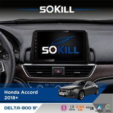 Штатна магнітола для Honda Accord 2018+ SoKill DELTA-900 9" Android 4-ядерний 2+64Гб 4x45W бездротовий CarPlay та AndroidAuto