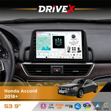 Штатна магнітола для Honda Accord 2018+ DriveX S3 QLED 9" Android 8-ядерний 1.6ГГц 4x64Гб SIM-картка 3G/4G 7388 4x45W ASP TM2313 бездротовий CarPlay та AndroidAuto