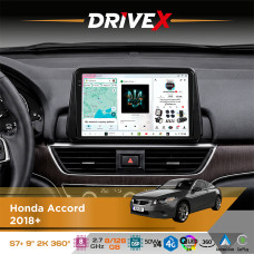 Штатна магнітола для Honda Accord 2018+ DriveX S7+ 2K QLED 9" Android 8-ядерний 2.7ГГц 8x128Гб SIM-картка 3G/4G AK7808 AB 4x50W 360° DSP AK7739 VELVET бездротовий CarPlay та AndroidAuto