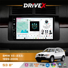Штатна магнітола для BMW X5 (E53) 1999-2006 DriveX S3 QLED 8" з фізичними кнопками Android 8-ядерний 1.6ГГц 4x64Гб SIM-картка 3G/4G 7388 45W ASP TM2313 бездротовий CarPlay та AndroidAuto