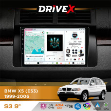 Штатна магнітола для BMW X5 (E53) 1999-2006 DriveX S3 QLED 9" Android 8-ядерний 1.6ГГц 4x64Гб SIM-картка 3G/4G 7388 4x45W ASP TM2313 бездротовий CarPlay та AndroidAuto