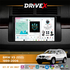 Штатна магнітола для BMW X5 (E53) 1999-2006 DriveX S7+ 2K QLED 9" Android 8-ядерний 2.7ГГц 8x128Гб SIM-картка 3G/4G AK7808 AB 4x50W 360° DSP AK7739 VELVET бездротовий CarPlay та AndroidAuto