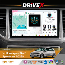 Штатна магнітола для Volkswagen Golf Sportvan 2016+ DriveX S3 QLED 10" Android 8-ядерний 1.6ГГц 4x64Гб SIM-картка 3G/4G 7388 4x45W ASP TM2313 бездротовий CarPlay та AndroidAuto