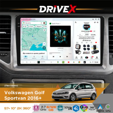 Штатна магнітола для Volkswagen Golf Sportvan 2016+ DriveX S7+ 2K QLED 10" Android 8-ядерний 2.7ГГц 8x128Гб SIM-картка 3G/4G AK7808 AB 4x50W 360° DSP AK7739 VELVET бездротовий CarPlay та AndroidAuto