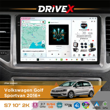Штатна магнітола для Volkswagen Golf Sportvan 2016+ DriveX S7 2K QLED 10" Android 8-ядерний 2.7ГГц 6x64Гб SIM-картка 3G/4G AK7808 AB 4x50W DSP AK7739 VELVET бездротовий CarPlay та AndroidAuto