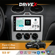 Штатна магнітола для Ford Galaxy 2006-2008 DriveX S3 QLED 8" з фізичними кнопками Android 8-ядерний 1.6ГГц 4x64Гб SIM-картка 3G/4G 7388 45W ASP TM2313 бездротовий CarPlay та AndroidAuto
