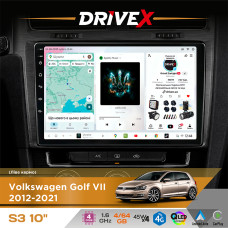 Штатна магнітола для Volkswagen Golf VII 2012-2021 DriveX S3 QLED 10" Android 8-ядерний 1.6ГГц 4x64Гб SIM-картка 3G/4G 7388 4x45W ASP TM2313 бездротовий CarPlay та AndroidAuto