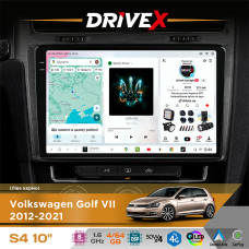 Штатна магнітола для Volkswagen Golf VII 2012-2021 DriveX S4 QLED 10" Android 8-ядерний 1.6ГГц 4x64Гб SIM-картка 3G/4G TDA7851 4x50W DSP AK7604 бездротовий CarPlay та AndroidAuto