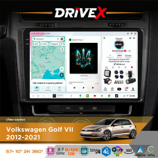 Штатна магнітола для Volkswagen Golf VII 2012-2021 DriveX S7+ 2K QLED 10" Android 8-ядерний 2.7ГГц 8x128Гб SIM-картка 3G/4G AK7808 AB 4x50W 360° DSP AK7739 VELVET бездротовий CarPlay та AndroidAuto