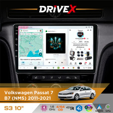 Штатна магнітола для Volkswagen Passat 7 (B7) (NMS) 2011-2021 DriveX S3 QLED 10" Android 8-ядерний 1.6ГГц 4x64Гб SIM-картка 3G/4G 7388 4x45W ASP TM2313 бездротовий CarPlay та AndroidAuto