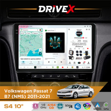 Штатна магнітола для Volkswagen Passat 7 (B7) (NMS) 2011-2021 DriveX S4 QLED 10" Android 8-ядерний 1.6ГГц 4x64Гб SIM-картка 3G/4G TDA7851 4x50W DSP AK7604 бездротовий CarPlay та AndroidAuto
