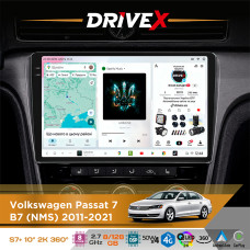 Штатна магнітола для Volkswagen Passat 7 (B7) (NMS) 2011-2021 DriveX S7+ 2K QLED 10" Android 8-ядерний 2.7ГГц 8x128Гб SIM-картка 3G/4G AK7808 AB 4x50W 360° DSP AK7739 VELVET бездротовий CarPlay та AndroidAuto