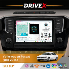 Штатна магнітола для Volkswagen Passat (B8) 2014+ DriveX S3 QLED 10" Android 8-ядерний 1.6ГГц 4x64Гб SIM-картка 3G/4G 7388 4x45W ASP TM2313 бездротовий CarPlay та AndroidAuto