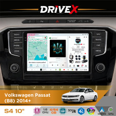 Штатна магнітола для Volkswagen Passat (B8) 2014+ DriveX S4 QLED 10" Android 8-ядерний 1.6ГГц 4x64Гб SIM-картка 3G/4G TDA7851 4x50W DSP AK7604 бездротовий CarPlay та AndroidAuto