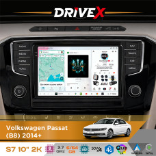 Штатна магнітола для Volkswagen Passat (B8) 2014+ DriveX S7 2K QLED 10" Android 8-ядерний 2.7ГГц 6x64Гб SIM-картка 3G/4G AK7808 AB 4x50W DSP AK7739 VELVET бездротовий CarPlay та AndroidAuto