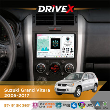 Штатна магнітола для Suzuki Grand Vitara 2005-2017 DriveX S7+ 2K QLED 9" Android 8-ядерний 2.7ГГц 8x128Гб SIM-картка 3G/4G AK7808 AB 4x50W 360° DSP AK7739 VELVET бездротовий CarPlay та AndroidAuto