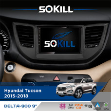 Штатна магнітола для Hyundai Tucson 2015-2018 SoKill DELTA-900 9" Android 4-ядерний 2+64Гб 4x45W бездротовий CarPlay та AndroidAuto