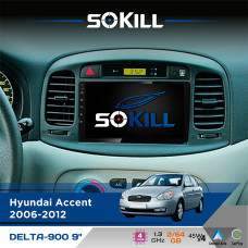 Штатна магнітола для Hyundai Verna 2006-2009 SoKill DELTA-900 9" Android 4-ядерний 2+64Гб 4x45W бездротовий CarPlay та AndroidAuto