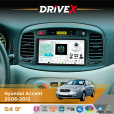 Штатна магнітола для Hyundai Verna 2006-2009 DriveX S4 QLED 9" Android 8-ядерний 1.6ГГц 4x64Гб SIM-картка 3G/4G TDA7851 4x50W DSP AK7604 бездротовий CarPlay та AndroidAuto