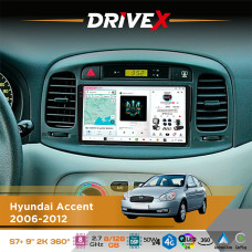 Штатна магнітола для Hyundai Verna 2006-2009 DriveX S7+ 2K QLED 9" Android 8-ядерний 2.7ГГц 8x128Гб SIM-картка 3G/4G AK7808 AB 4x50W 360° DSP AK7739 VELVET бездротовий CarPlay та AndroidAuto