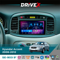Штатна магнітола для Hyundai Verna 2006-2009 DriveX SE-903 QLED 9" Android 8-ядерний 4+64Гб SIM-картка 3G/4G DSP 4x50W(TDA7851) бездротовий CarPlay та AndroidAuto